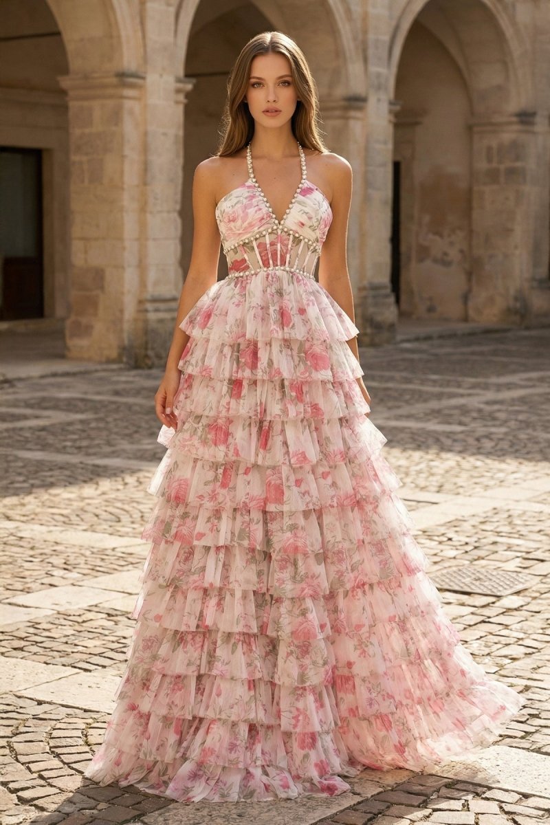 Ariadne Cove Rose Pink front view prom dress