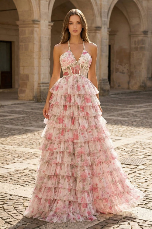 Ariadne Cove Rose Pink front view prom dress