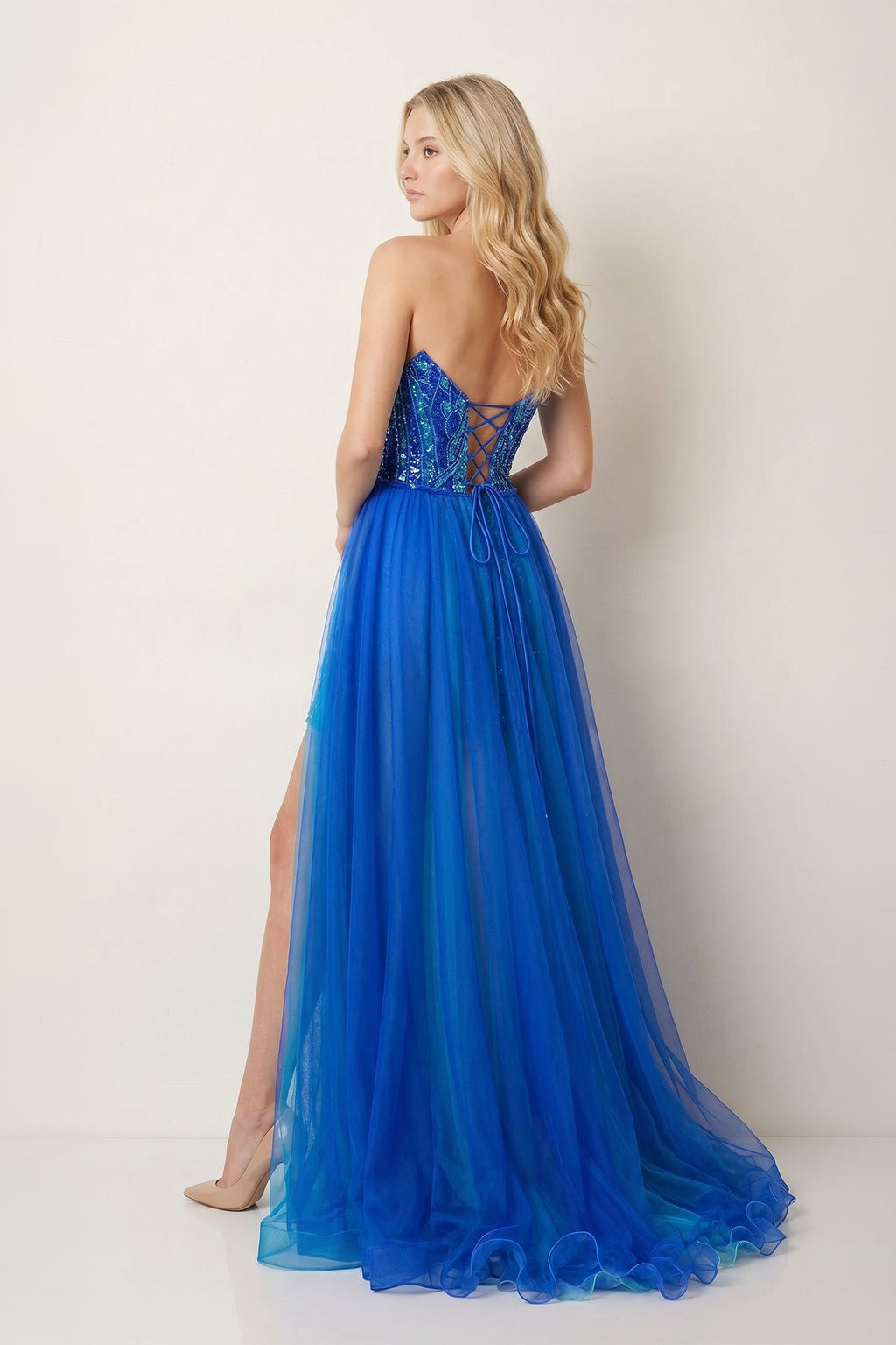 Ghislaine Royal Blue back view homecoming dress