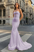 Yellow Sweetheart Mermaid Satin Long Formal Prom Gown With Cutout