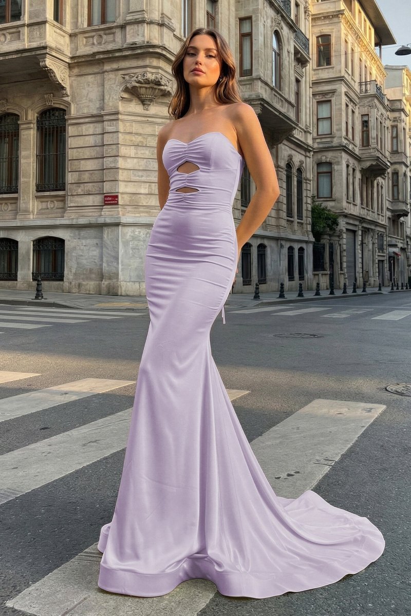 Yellow Sweetheart Mermaid Satin Long Formal Prom Gown With Cutout