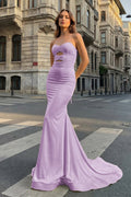 Yellow Sweetheart Mermaid Satin Long Formal Prom Gown With Cutout