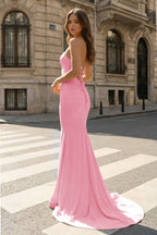 Yellow Sweetheart Mermaid Satin Long Formal Prom Gown With Cutout
