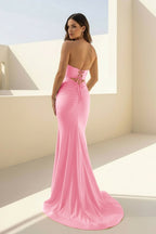 Yellow Sweetheart Mermaid Satin Long Formal Prom Gown With Cutout
