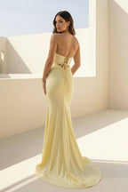 Yellow Sweetheart Mermaid Satin Long Formal Prom Gown With Cutout