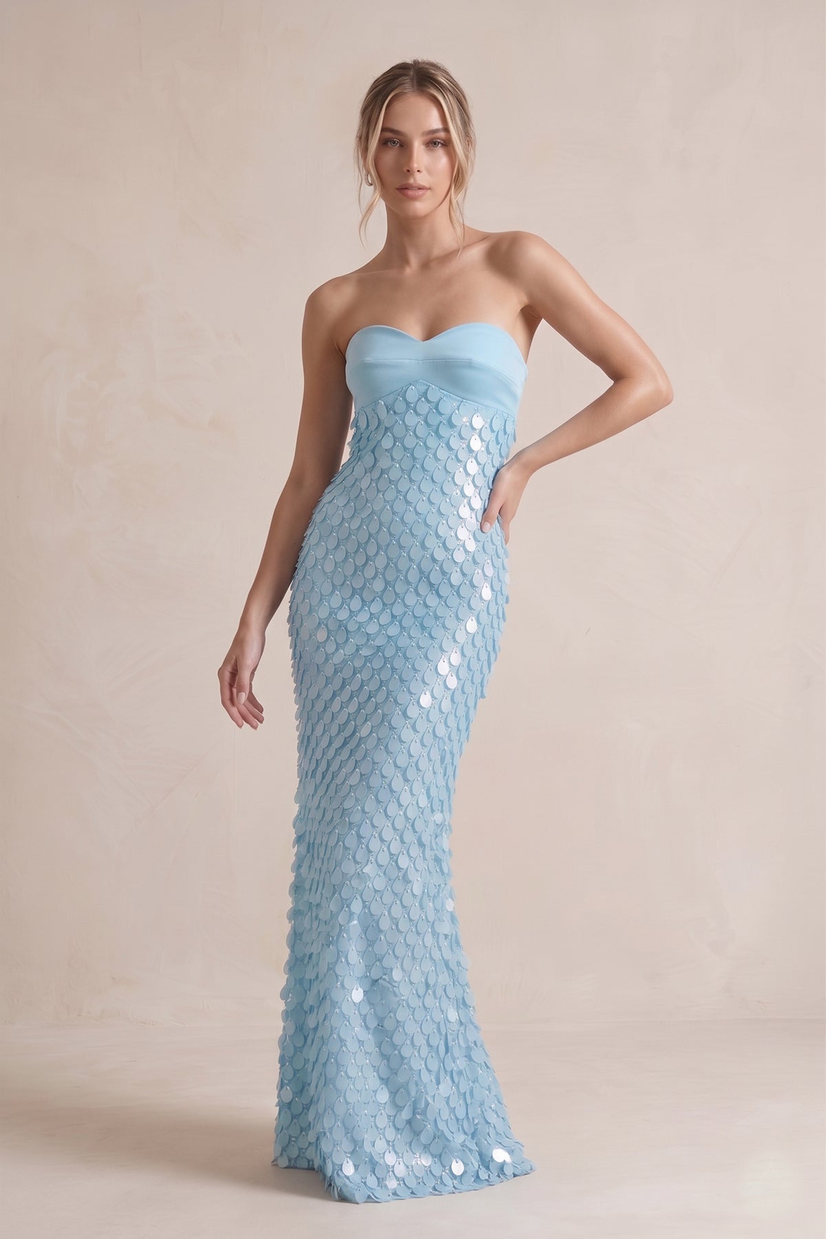 Guinevere Blue front view evening dress