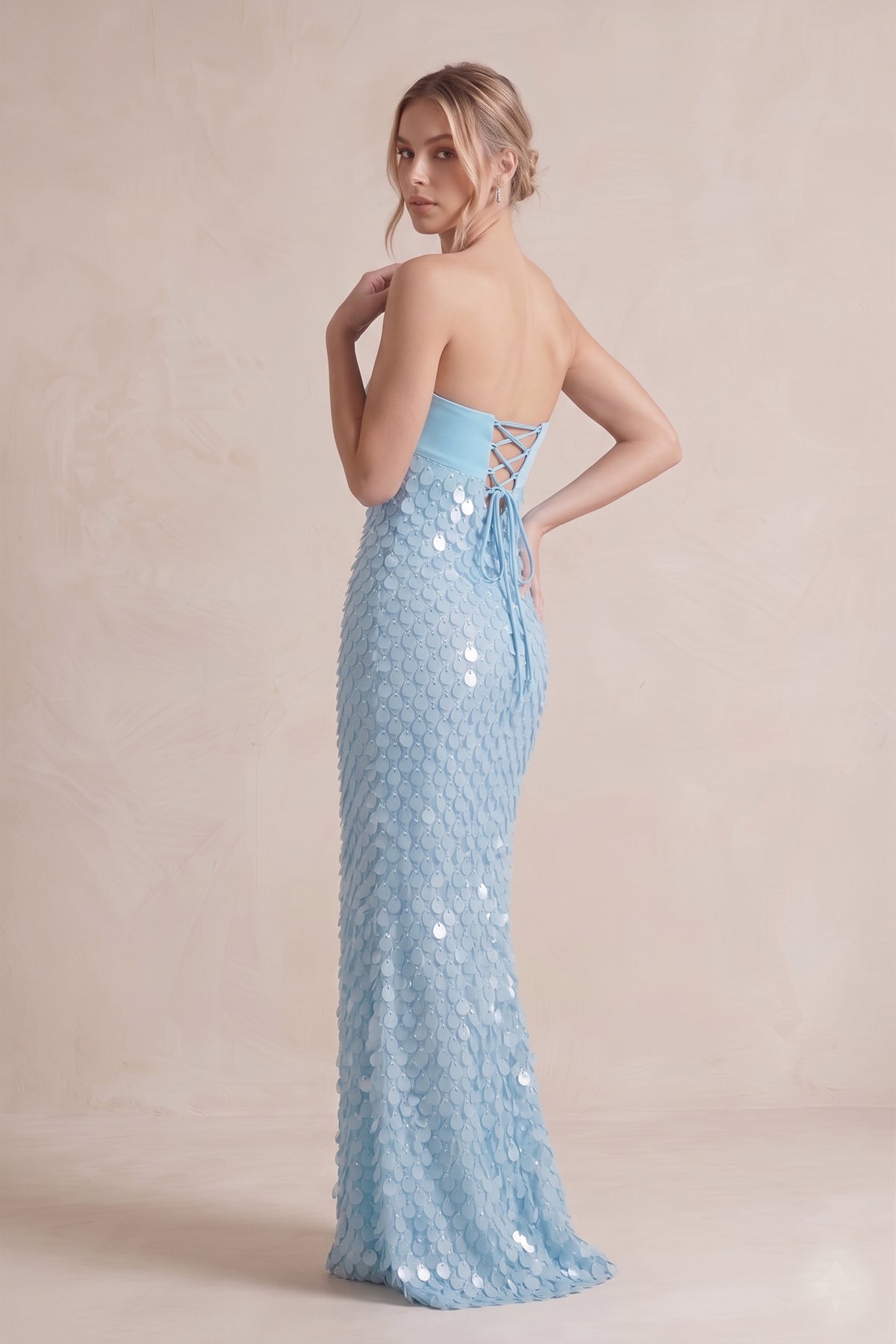 Guinevere Blue back view evening dress