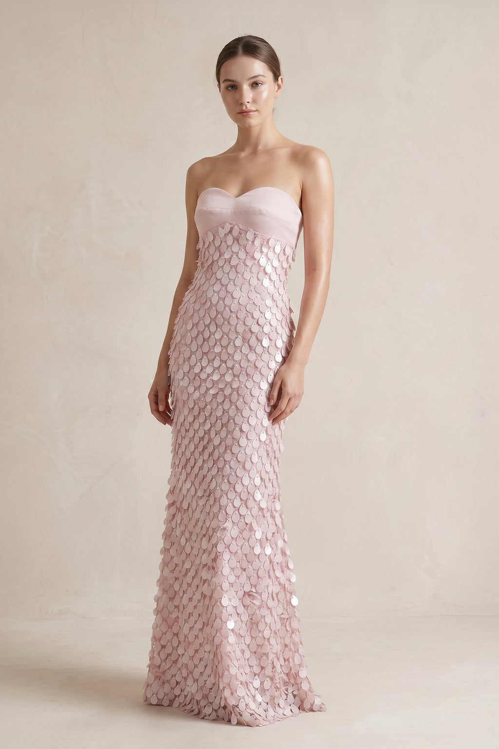 Guinevere Pink front view evening dress