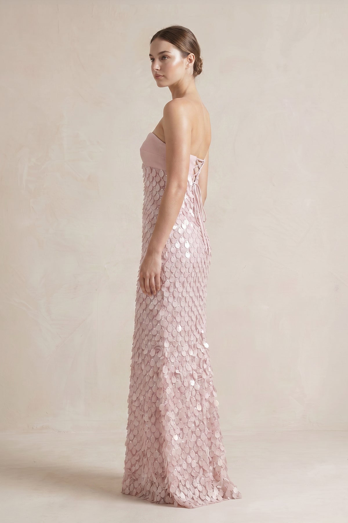 Guinevere Pink side view evening dress