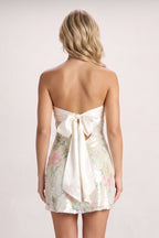 Ivory Sweetheart Floral Sheath Satin Homecoming Dress with Back Bow
