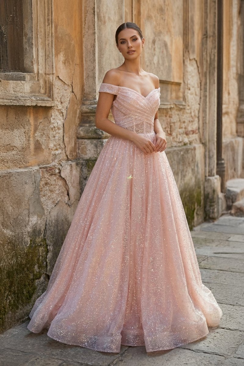 Clarisse Grace Blush front view prom dress