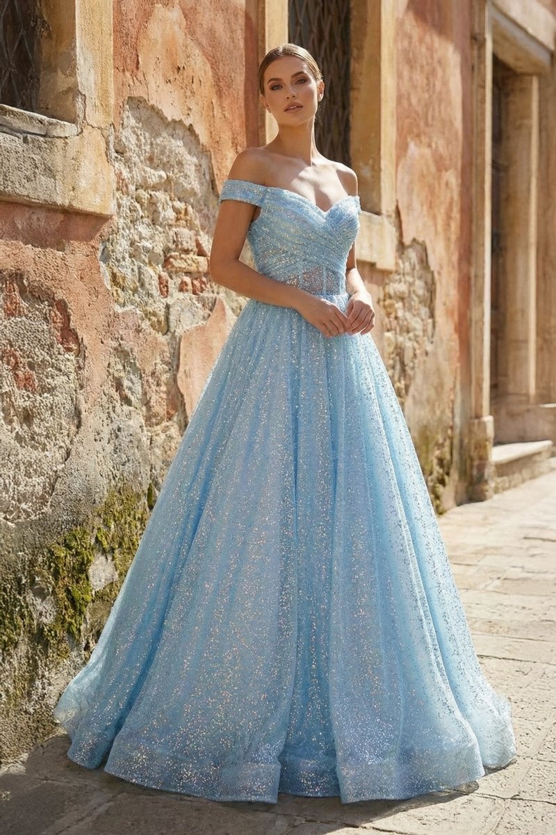 Clarisse Grace Sky Blue front view prom dress