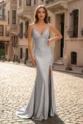 Cassia Faye Silver front view prom dress