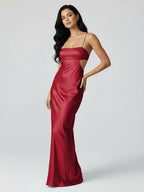 Calista Burgundy side view evening dress