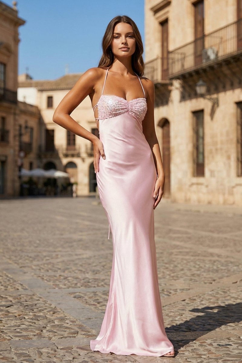 Heloise Pink side view evening dress