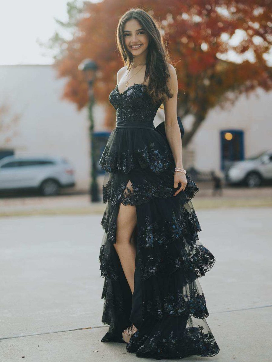 Mirabelle Louise Black front view prom dress