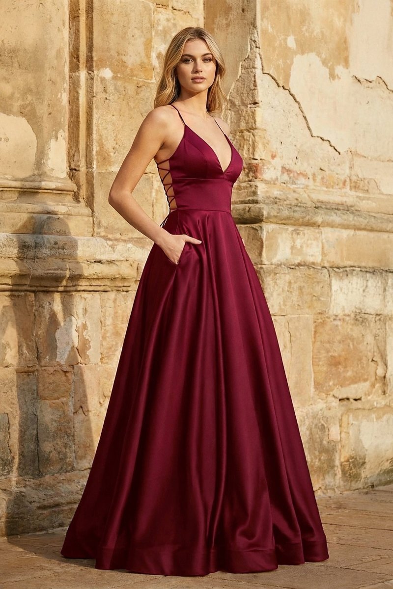 Clarisse Louise Burgundy front view prom dress