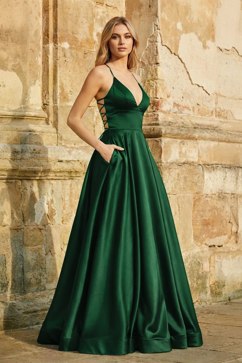 Clarisse Louise Hunter Green front view prom dress