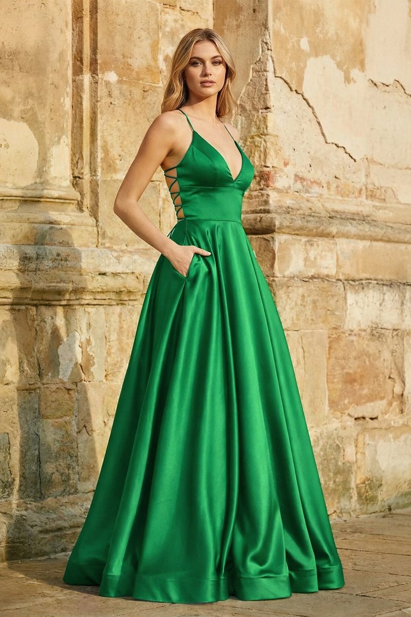 Clarisse Louise Emerald front view prom dress