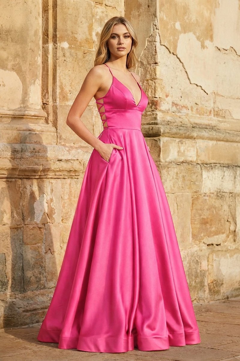 Clarisse Louise Fuchsia front view prom dress