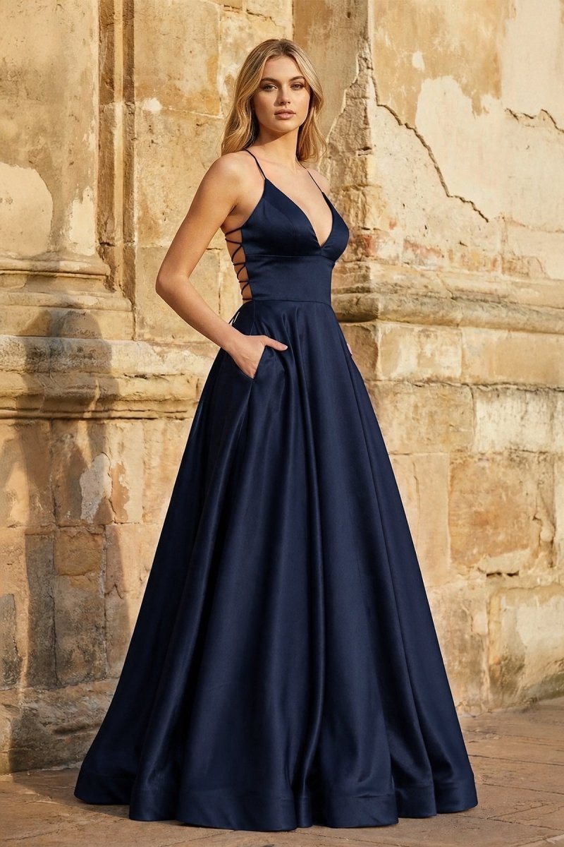 Clarisse Louise Navy Blue front view prom dress