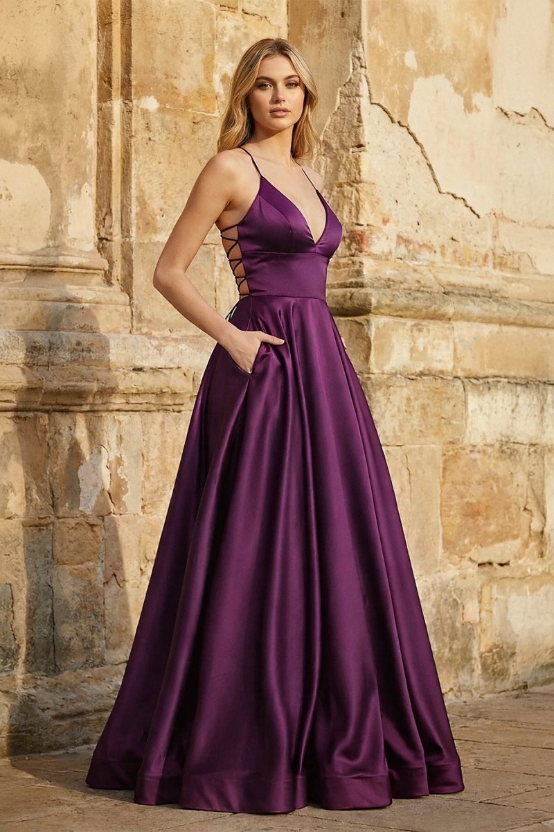 Clarisse Louise Grape front view prom dress