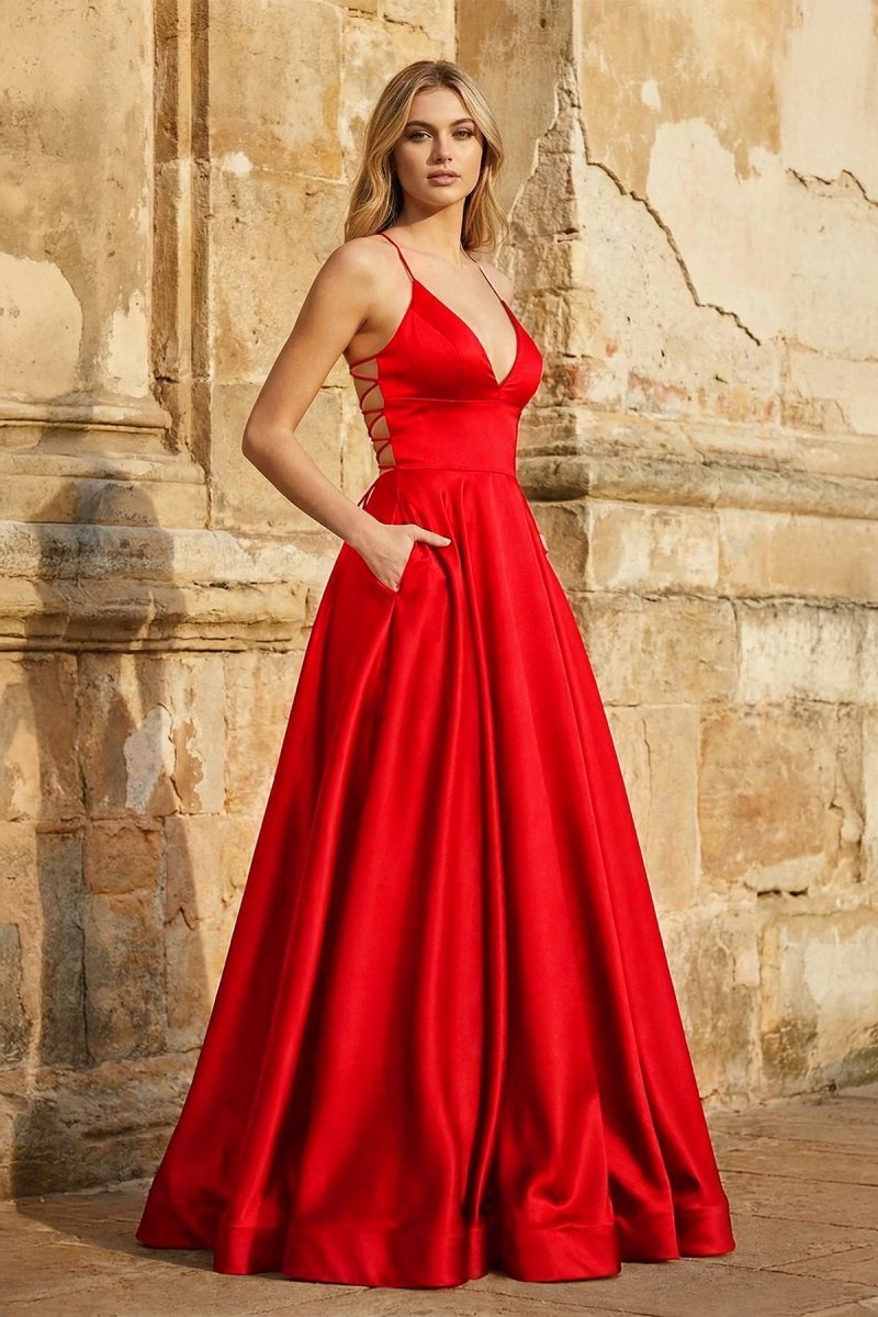 Clarisse Louise Red front view prom dress