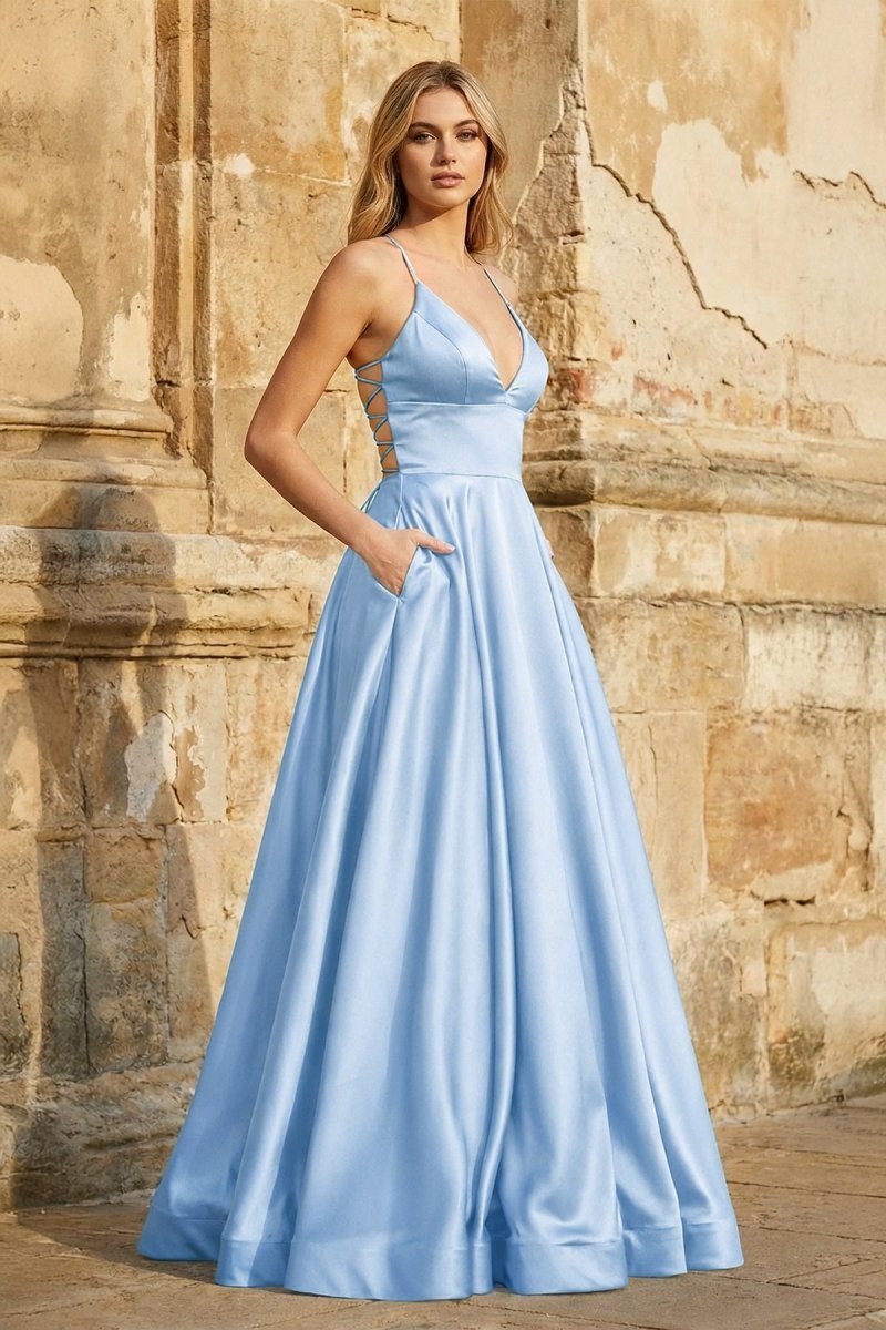 Clarisse Louise Sky Blue front view prom dress