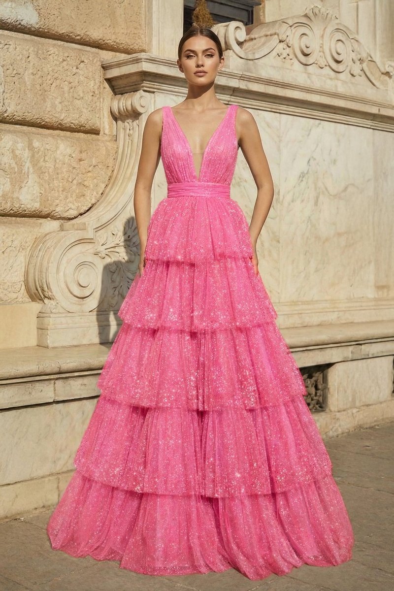 Dahlia June Fuchsia front view prom dress