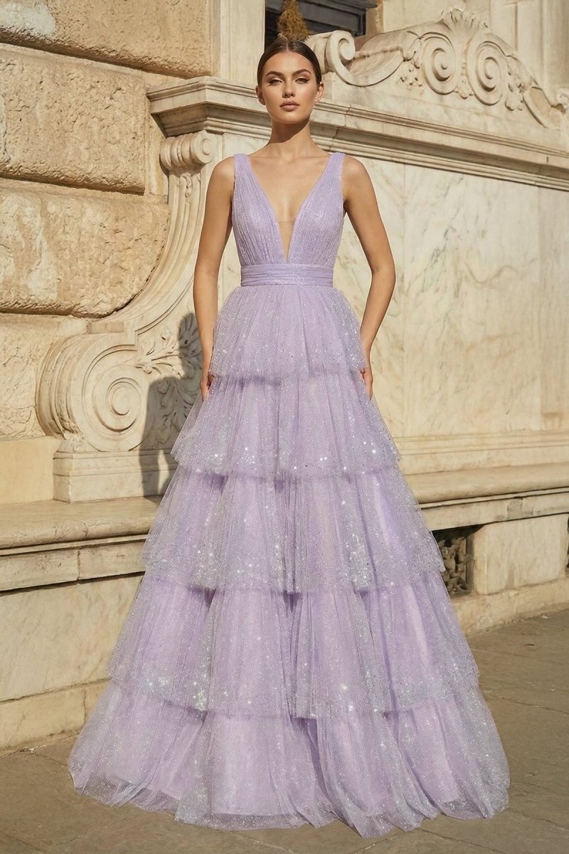 Dahlia June Lavender front view prom dress