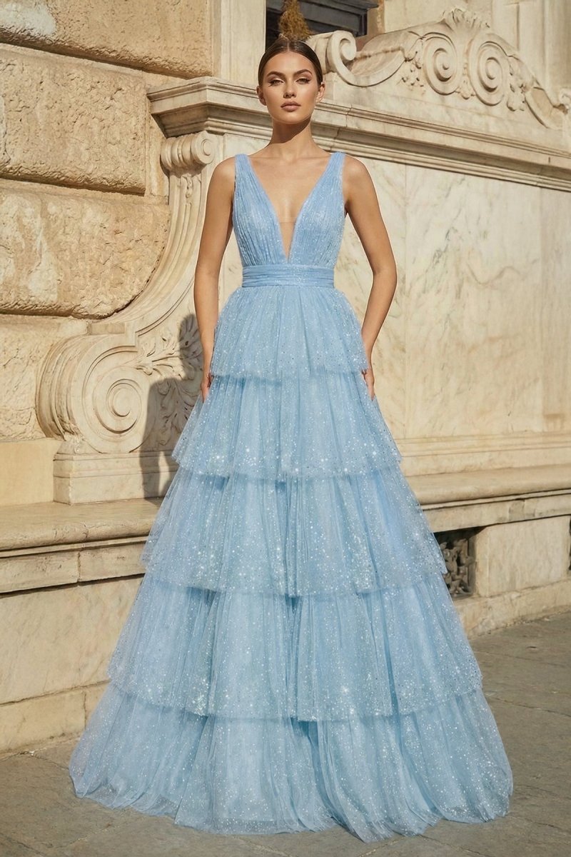 Dahlia June Sky Blue front view prom dress