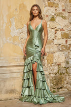 Romilly Sage Green front view prom dress