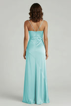 Yellow Satin Sheath Evening Dress with Sweetheart Neckline and Slit