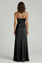 Yellow Satin Sheath Evening Dress with Sweetheart Neckline and Slit