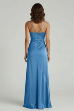 Yellow Satin Sheath Evening Dress with Sweetheart Neckline and Slit