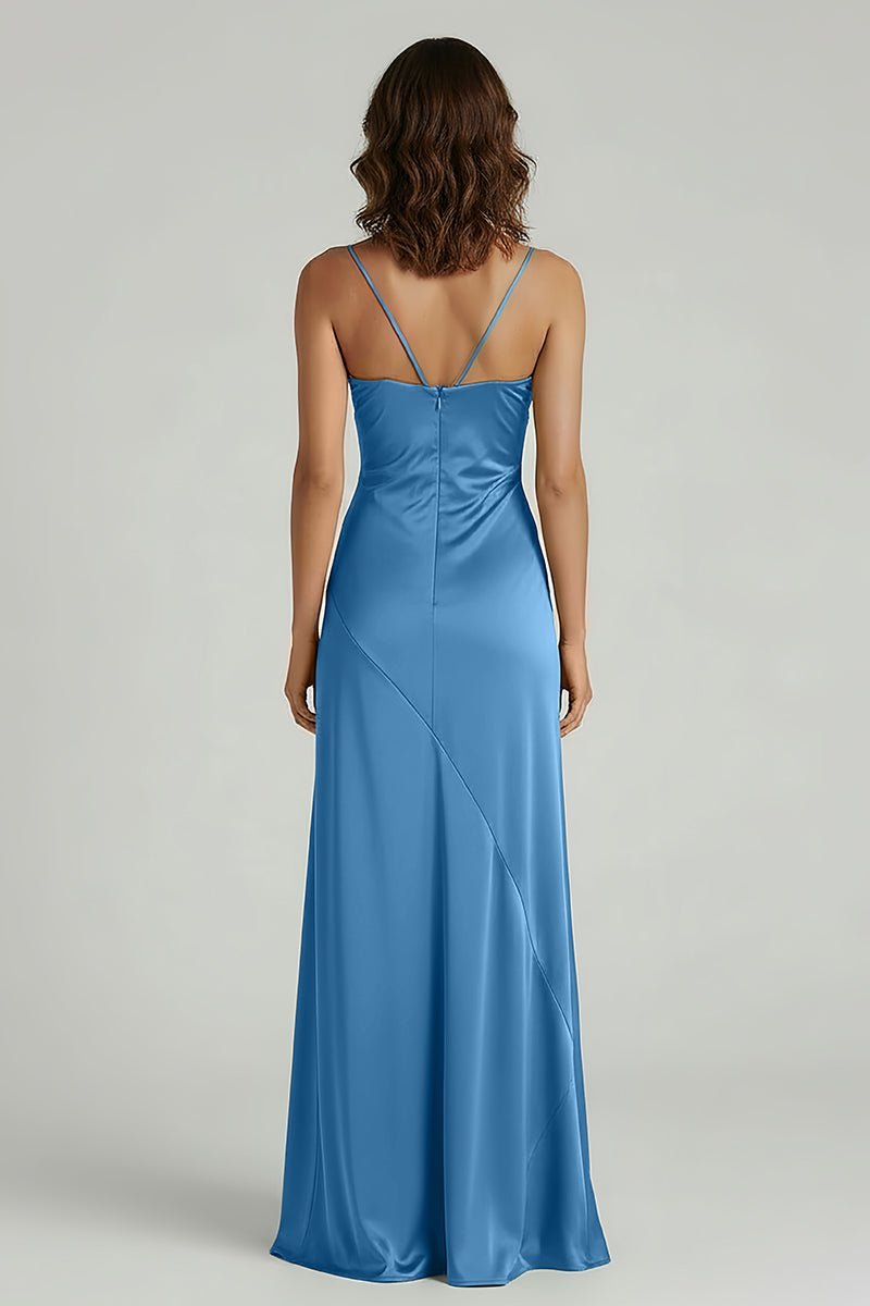 Yellow Satin Sheath Evening Dress with Sweetheart Neckline and Slit
