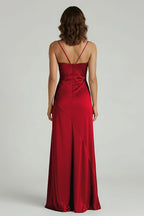 Yellow Satin Sheath Evening Dress with Sweetheart Neckline and Slit