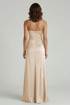 Yellow Satin Sheath Evening Dress with Sweetheart Neckline and Slit