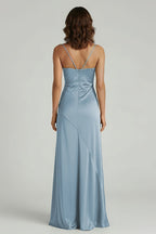 Yellow Satin Sheath Evening Dress with Sweetheart Neckline and Slit