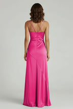 Yellow Satin Sheath Evening Dress with Sweetheart Neckline and Slit
