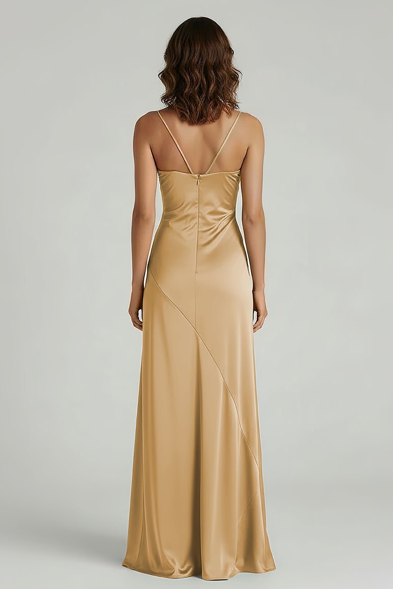 Yellow Satin Sheath Evening Dress with Sweetheart Neckline and Slit