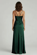 Yellow Satin Sheath Evening Dress with Sweetheart Neckline and Slit