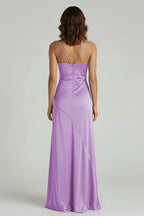 Yellow Satin Sheath Evening Dress with Sweetheart Neckline and Slit