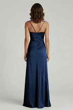 Yellow Satin Sheath Evening Dress with Sweetheart Neckline and Slit