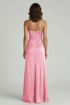 Yellow Satin Sheath Evening Dress with Sweetheart Neckline and Slit