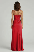 Yellow Satin Sheath Evening Dress with Sweetheart Neckline and Slit
