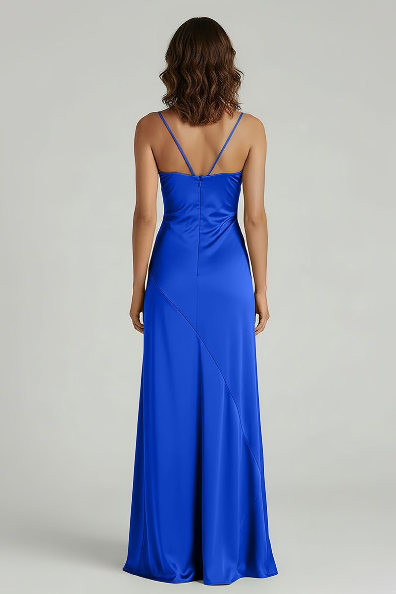 Yellow Satin Sheath Evening Dress with Sweetheart Neckline and Slit