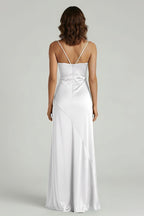 Yellow Satin Sheath Evening Dress with Sweetheart Neckline and Slit