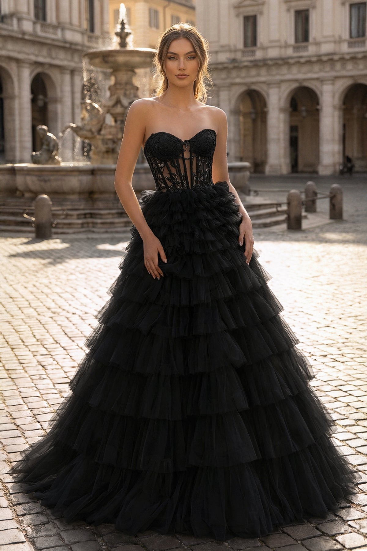 Nerissa Bloom Black front view prom dress