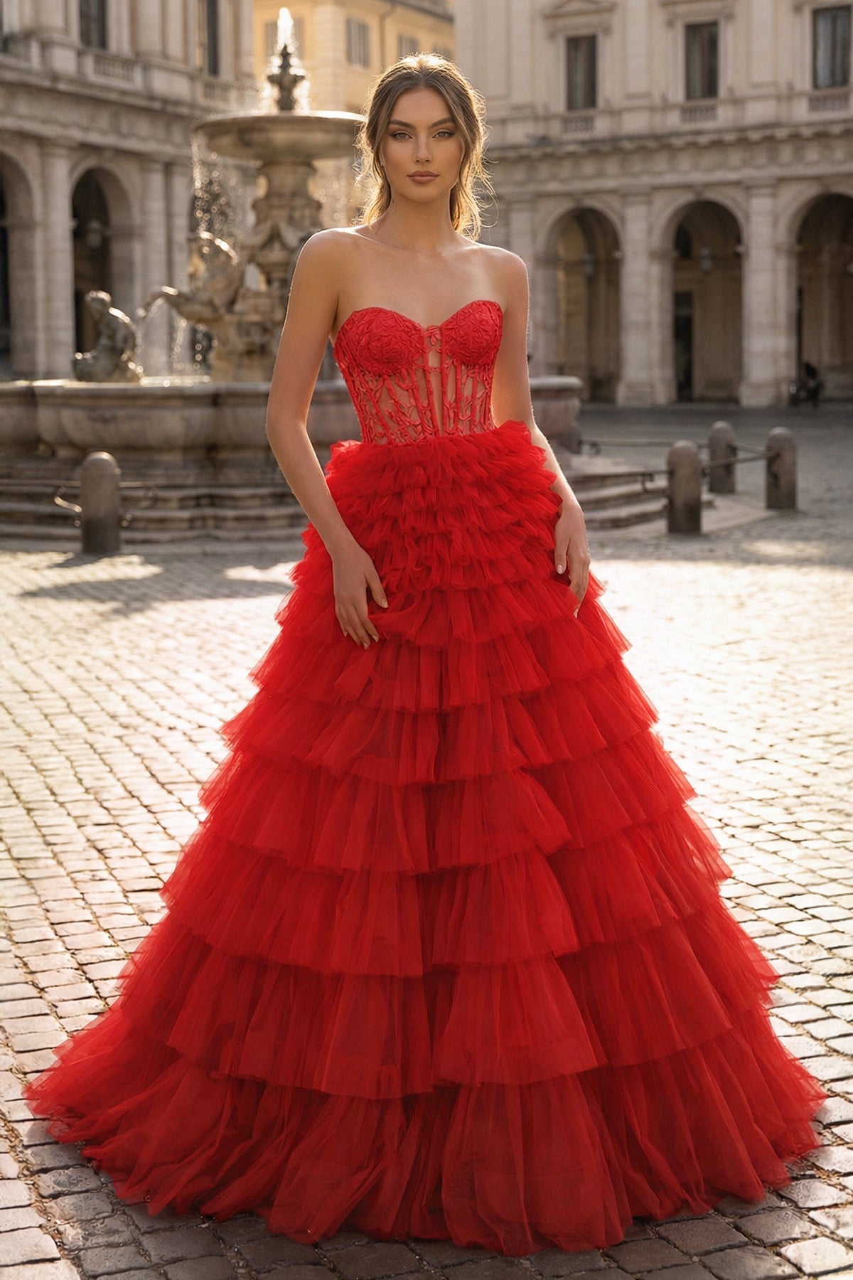 Nerissa Bloom Red front view prom dress